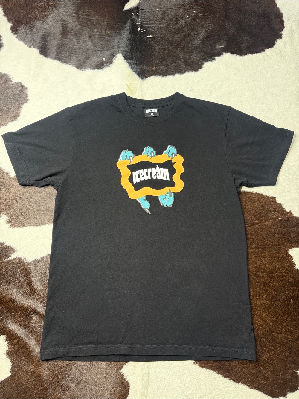 Icecream Black Short Sleeve Tee with Yellow Frame & Teal Accents
